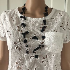 Chicos Black Brown Plastic Acrylic Beaded Round Boxed Layered Clasp Necklace